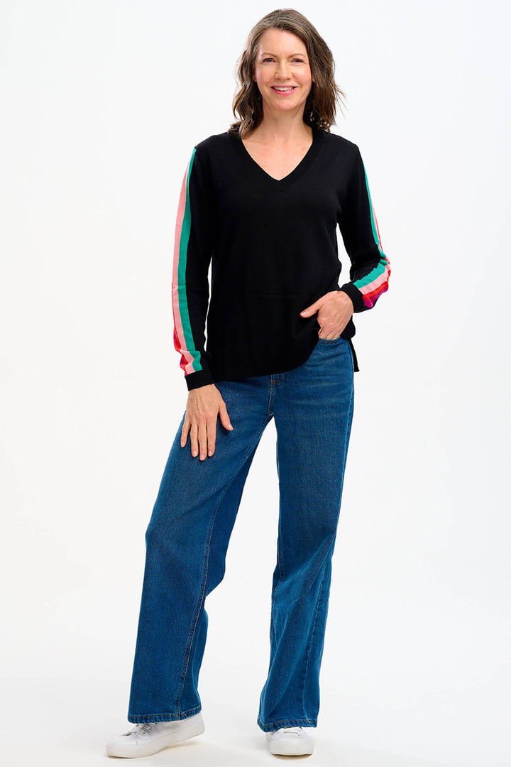 Sugarhill Brighton K0753 Black Sports Stripe Libby Jumper - Experience Boutique