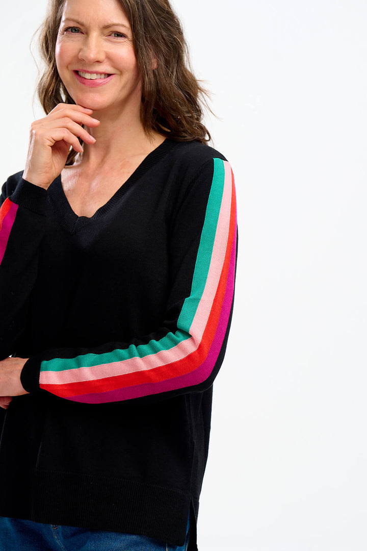 Sugarhill Brighton K0753 Black Sports Stripe Libby Jumper - Experience Boutique