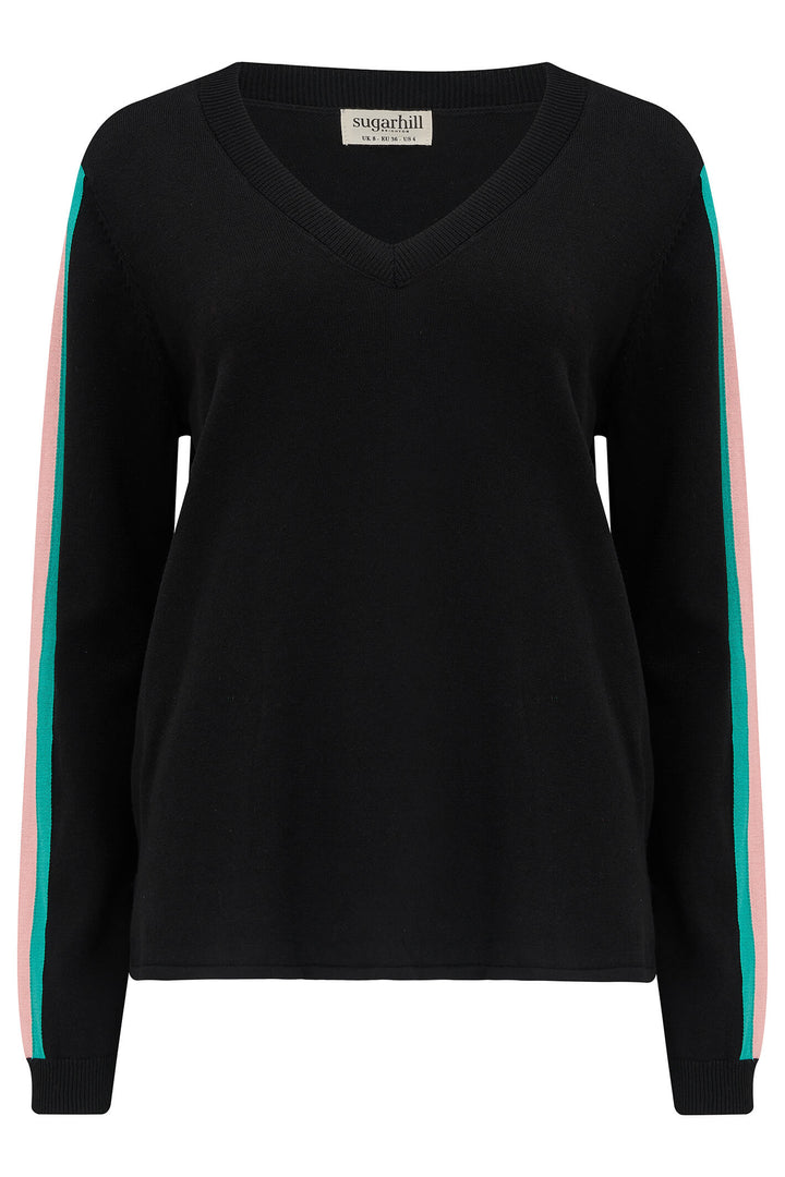 Sugarhill Brighton K0753 Black Sports Stripe Libby Jumper - Experience Boutique