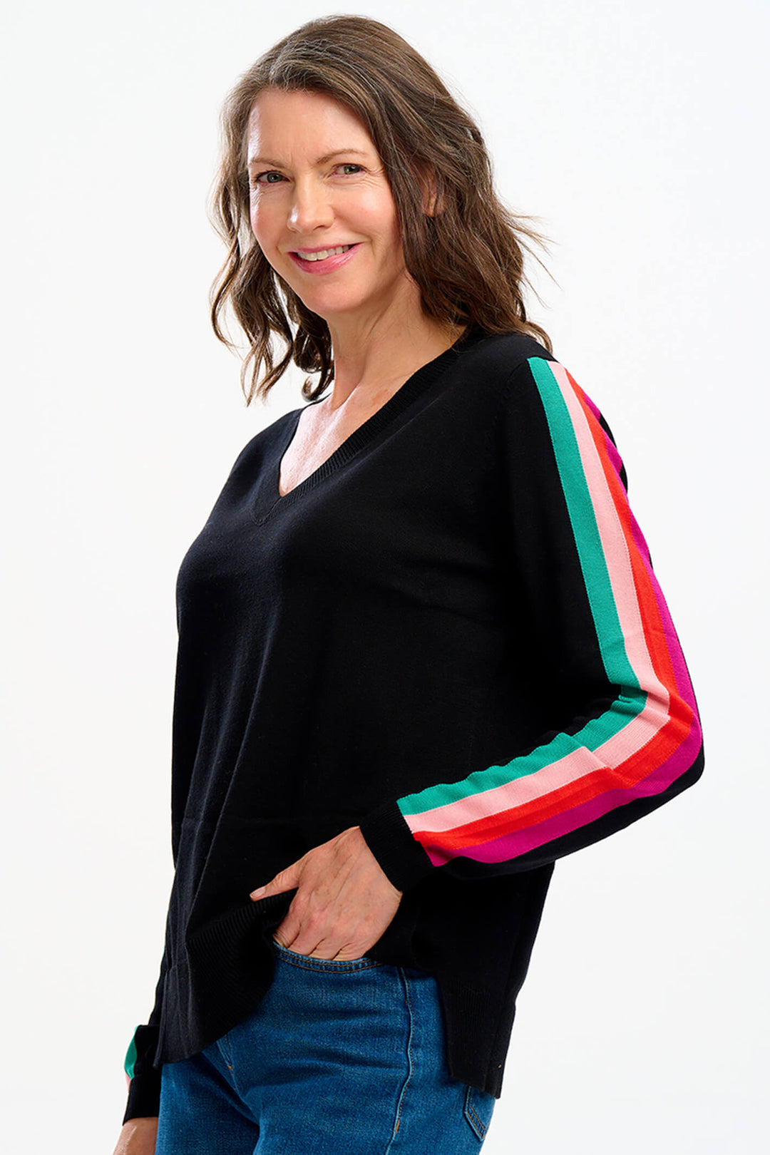 Sugarhill Brighton K0753 Black Sports Stripe Libby Jumper - Experience Boutique