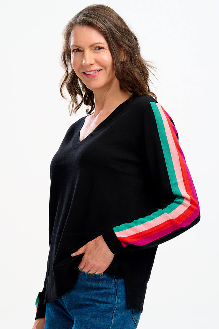 Sugarhill Brighton K0753 Black Sports Stripe Libby Jumper - Experience Boutique