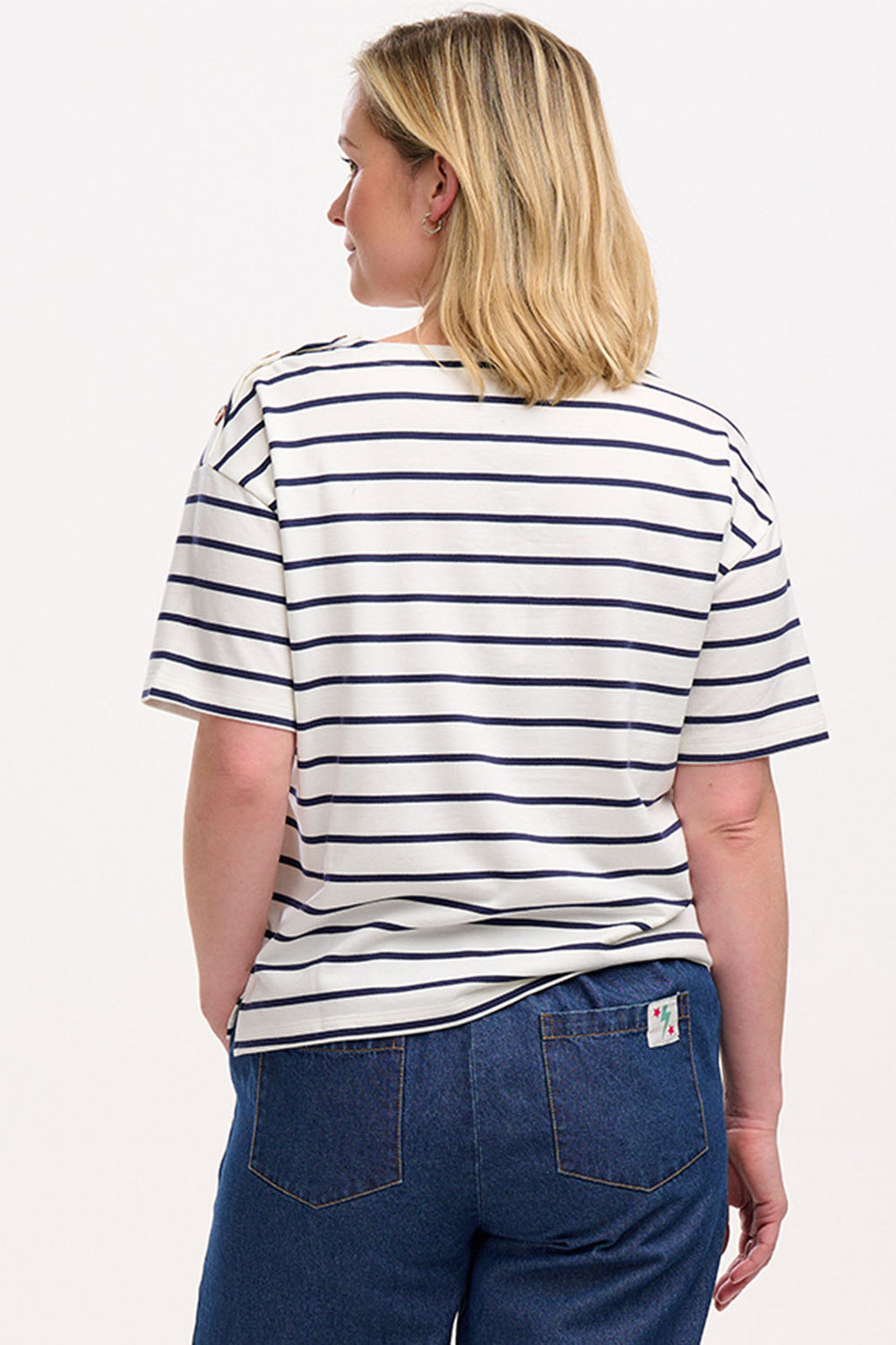 Sugarhill Brighton Kirby Breton T-Shirt Top Off White Navy Stripe T0885 - Experience Boutique