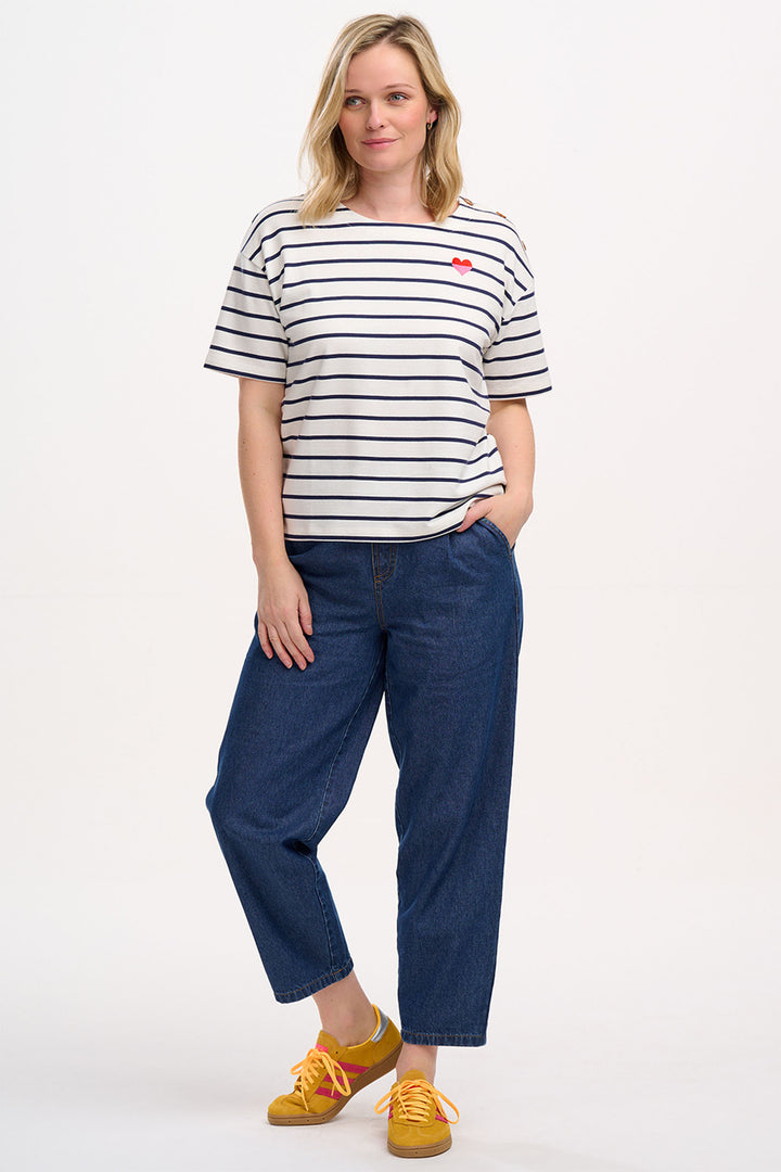 Sugarhill Brighton Kirby Breton T-Shirt Top Off White Navy Stripe T0885 - Experience Boutique