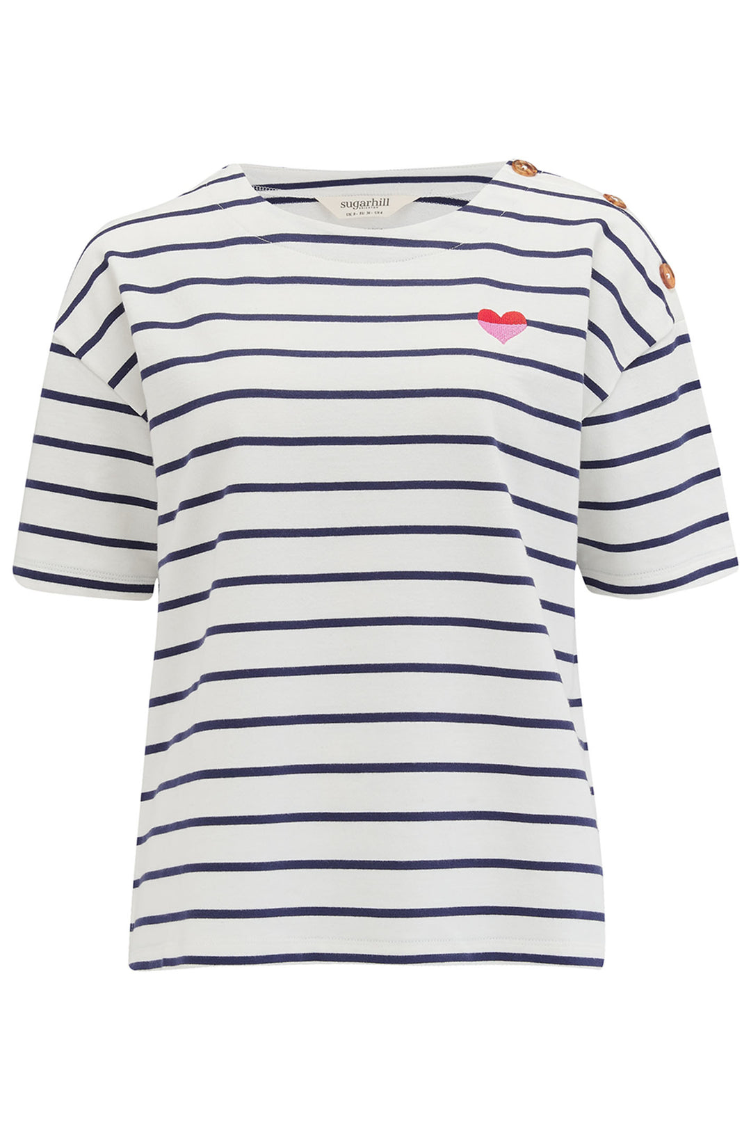 Sugarhill Brighton Kirby Breton T-Shirt Top Off White Navy Stripe T0885 - Experience Boutique