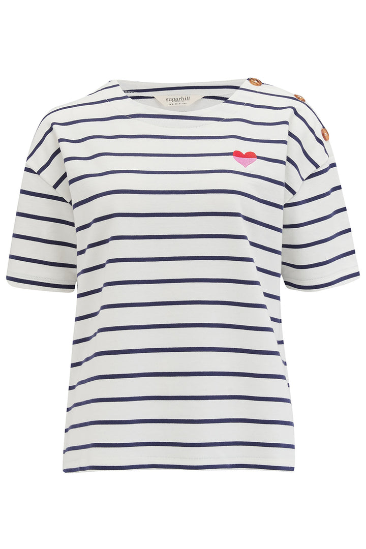 Sugarhill Brighton Kirby Breton T-Shirt Top Off White Navy Stripe T0885 - Experience Boutique