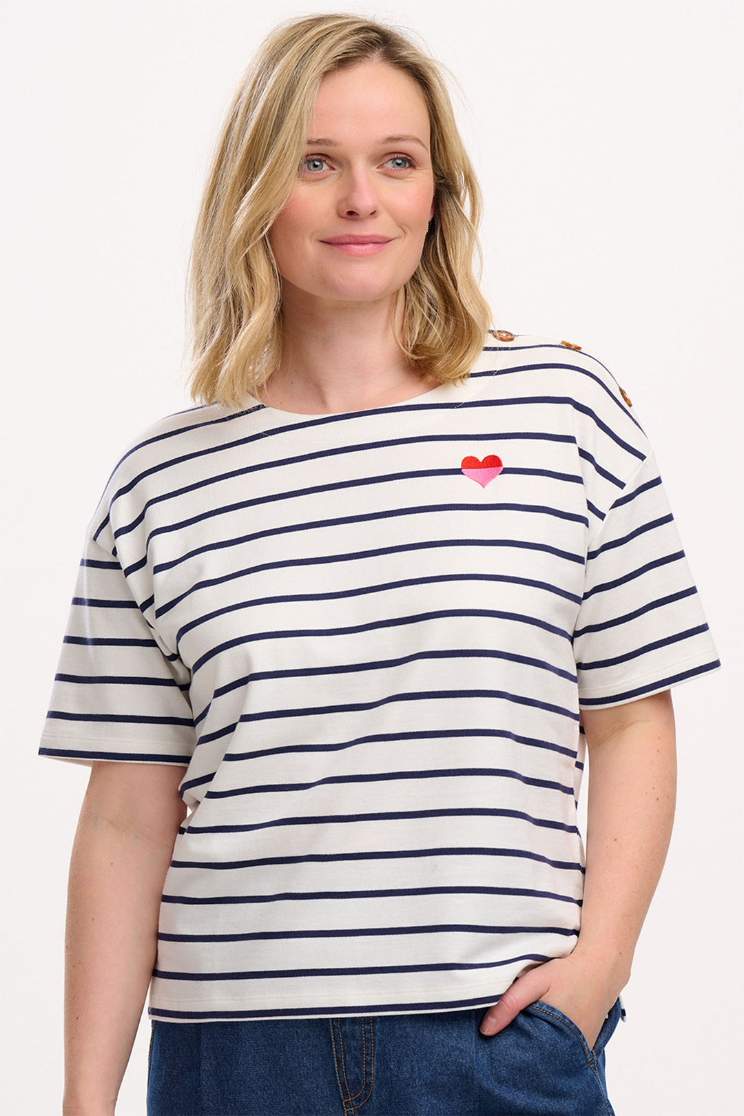 Sugarhill Brighton Kirby Breton T-Shirt Top Off White Navy Stripe T0885 - Experience Boutique