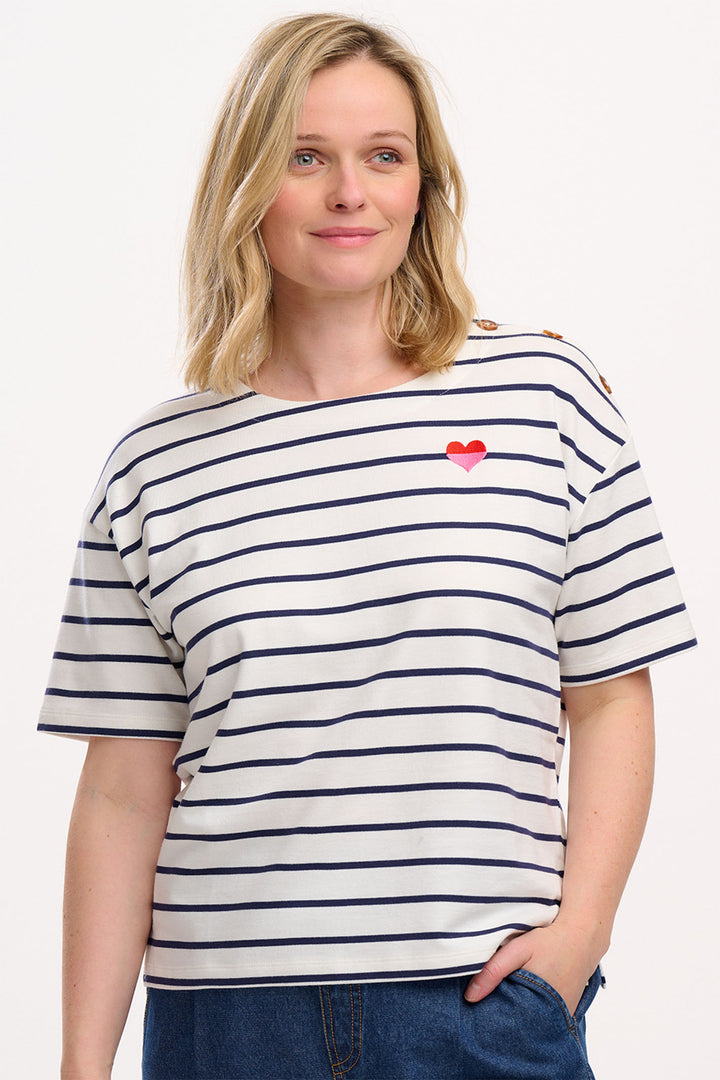 Sugarhill Brighton Kirby Breton T-Shirt Top Off White Navy Stripe T0885 - Experience Boutique