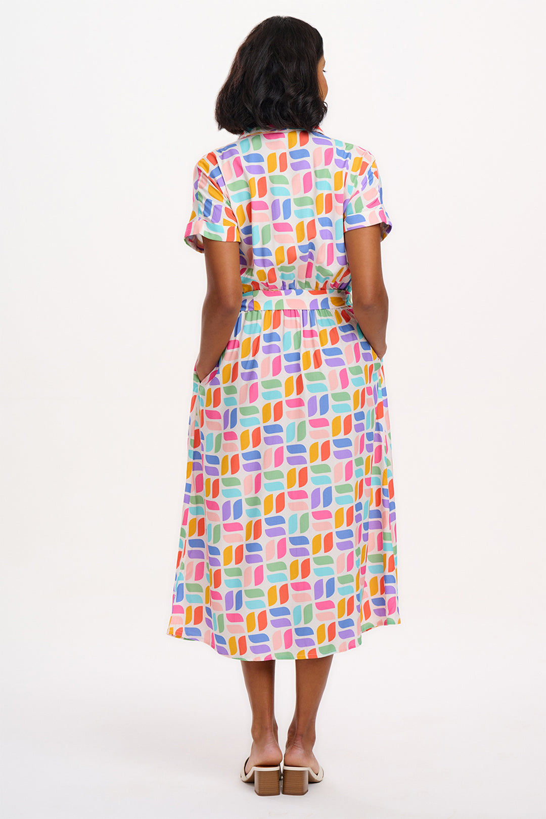Sugarhill Brighton Leigh Off White Geometric Midi Shirt Dress D1276 - Experience Boutique