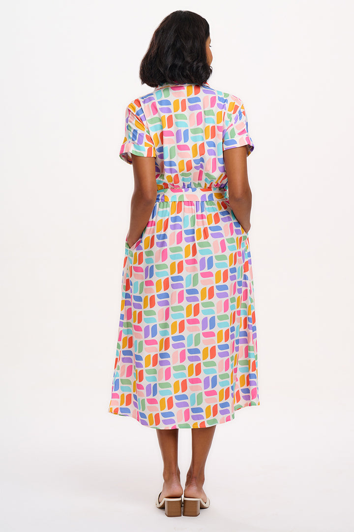 Sugarhill Brighton Leigh Off White Geometric Midi Shirt Dress D1276 - Experience Boutique