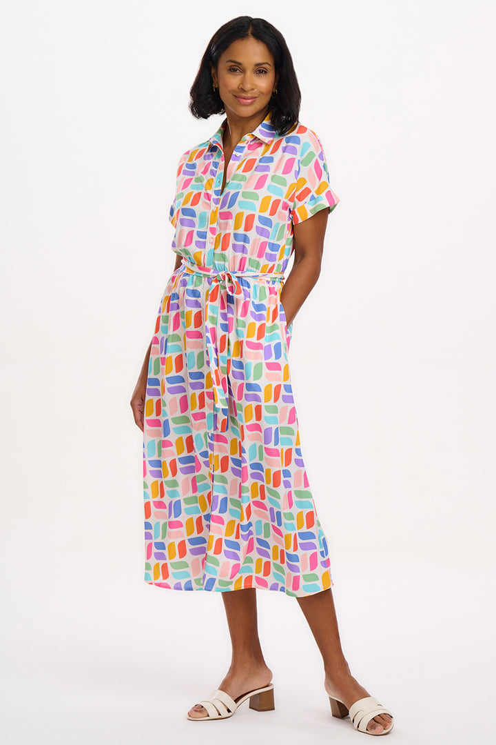 Sugarhill Brighton Leigh Off White Geometric Midi Shirt Dress D1276 - Experience Boutique