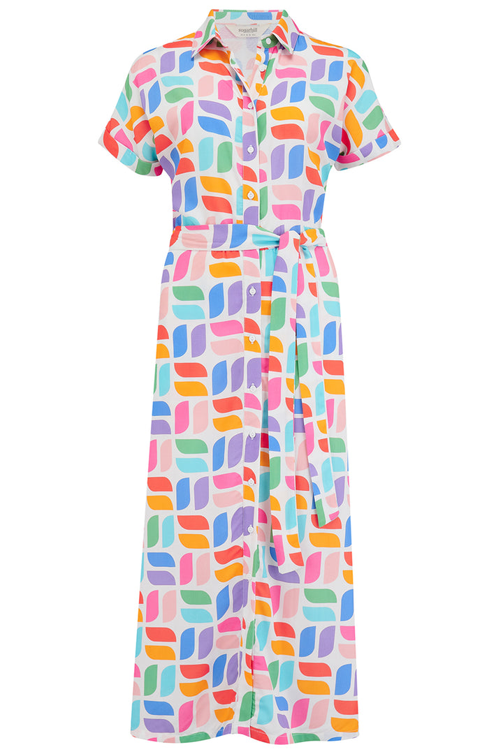 Sugarhill Brighton Leigh Off White Geometric Midi Shirt Dress D1276 - Experience Boutique