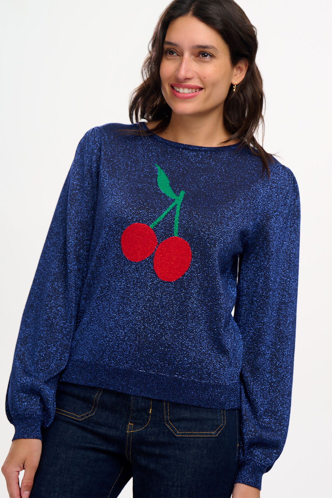Sugarhill Brighton Navy Tiff Cherry Good Knitted Jumper - Experience Boutique