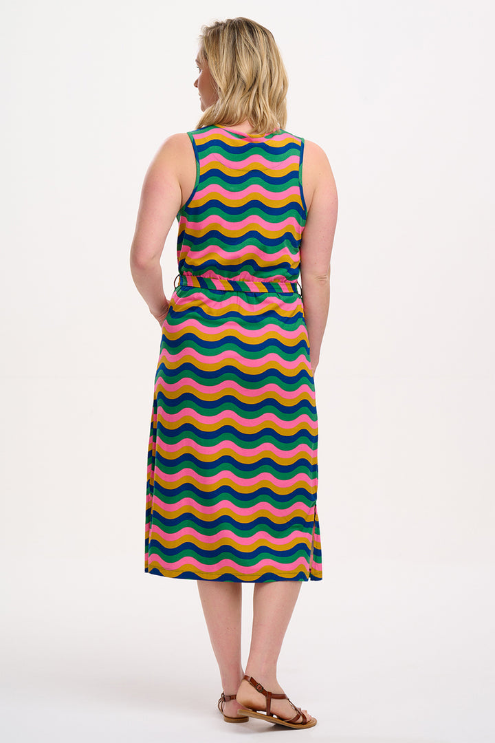 Sugarhill Brighton Rory Multi-Coloured Waves Jersey Midi Dress D1296 - Experience Boutique