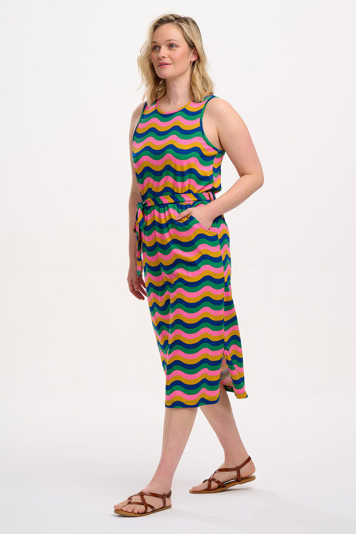 Sugarhill Brighton Rory Multi-Coloured Waves Jersey Midi Dress D1296 - Experience Boutique