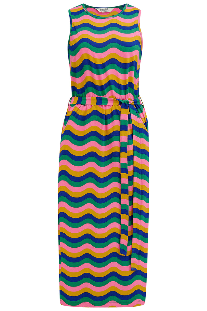 Sugarhill Brighton Rory Multi-Coloured Waves Jersey Midi Dress D1296 - Experience Boutique