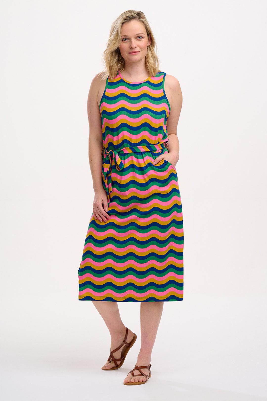 Sugarhill Brighton Rory Multi-Coloured Waves Jersey Midi Dress D1296 - Experience Boutique