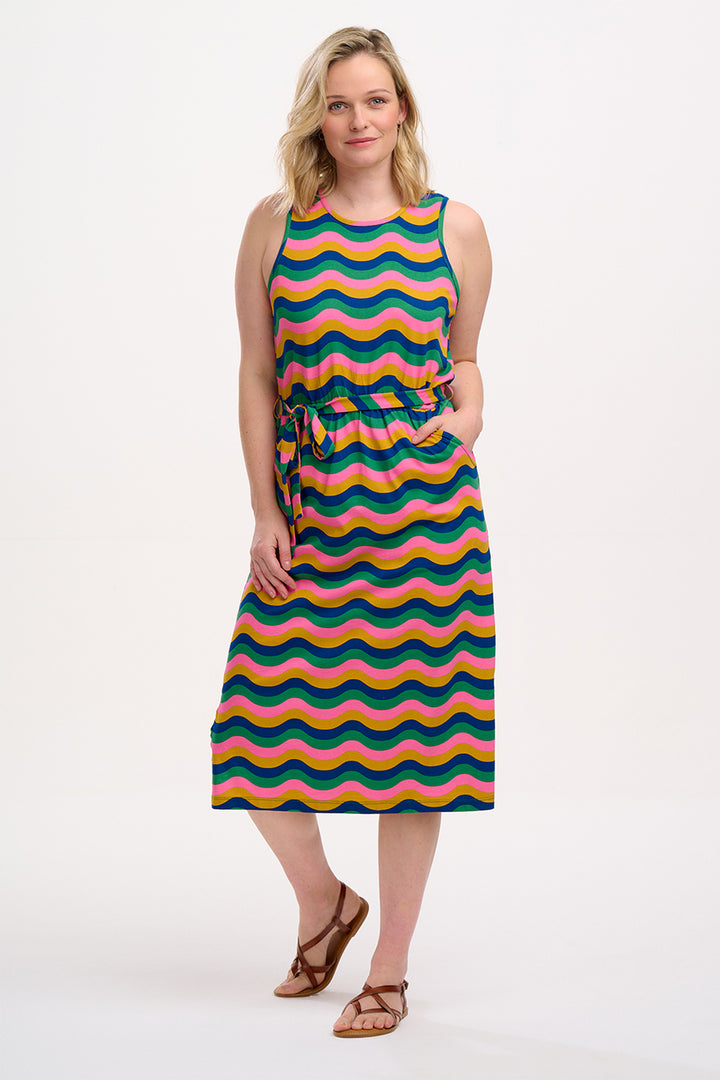 Sugarhill Brighton Rory Multi-Coloured Waves Jersey Midi Dress D1296 - Experience Boutique