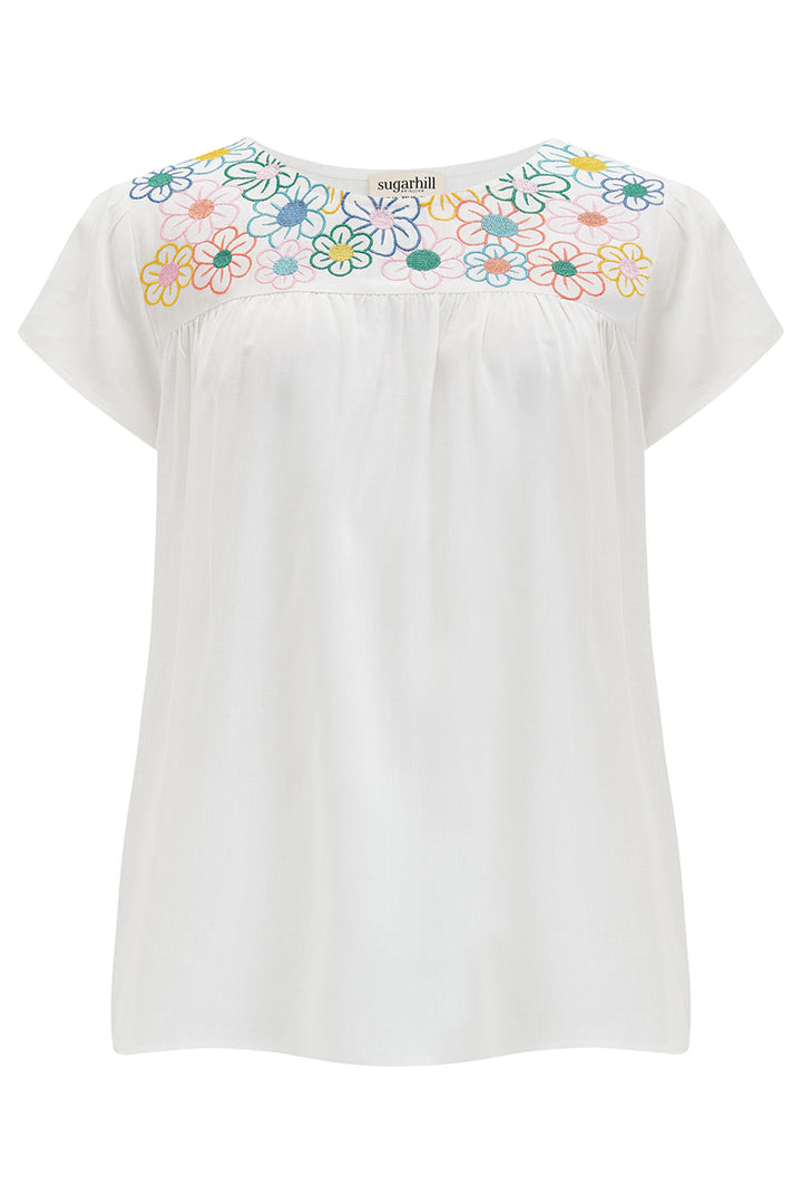Sugarhill Brighton T0815 Brook Off White Rainbow Flowers Tunic Top - Experience Boutique