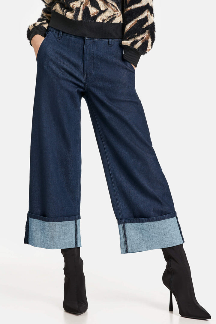 Taifun 420410 Dark Blue Denim Wide Leg Jeans - Experience Boutique