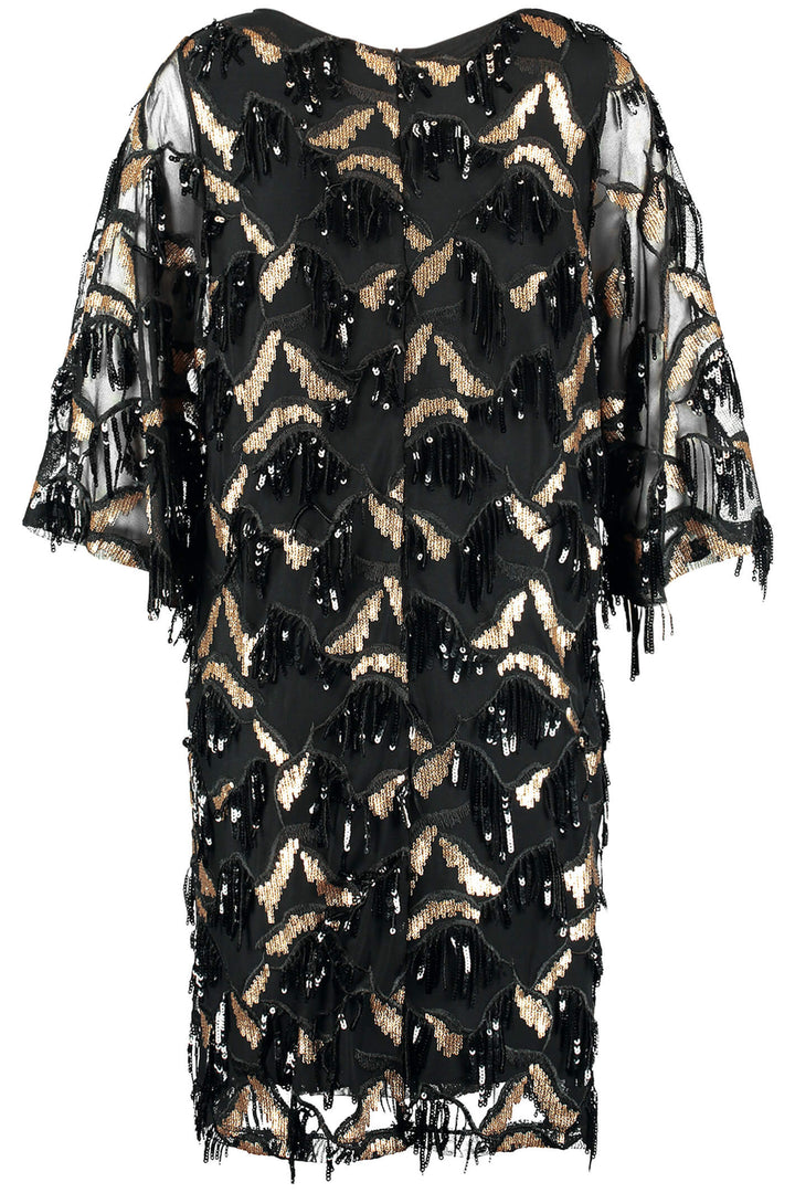Taifun 481410 Black Sequin Tassle Dress with Sleeves - Experience Boutique