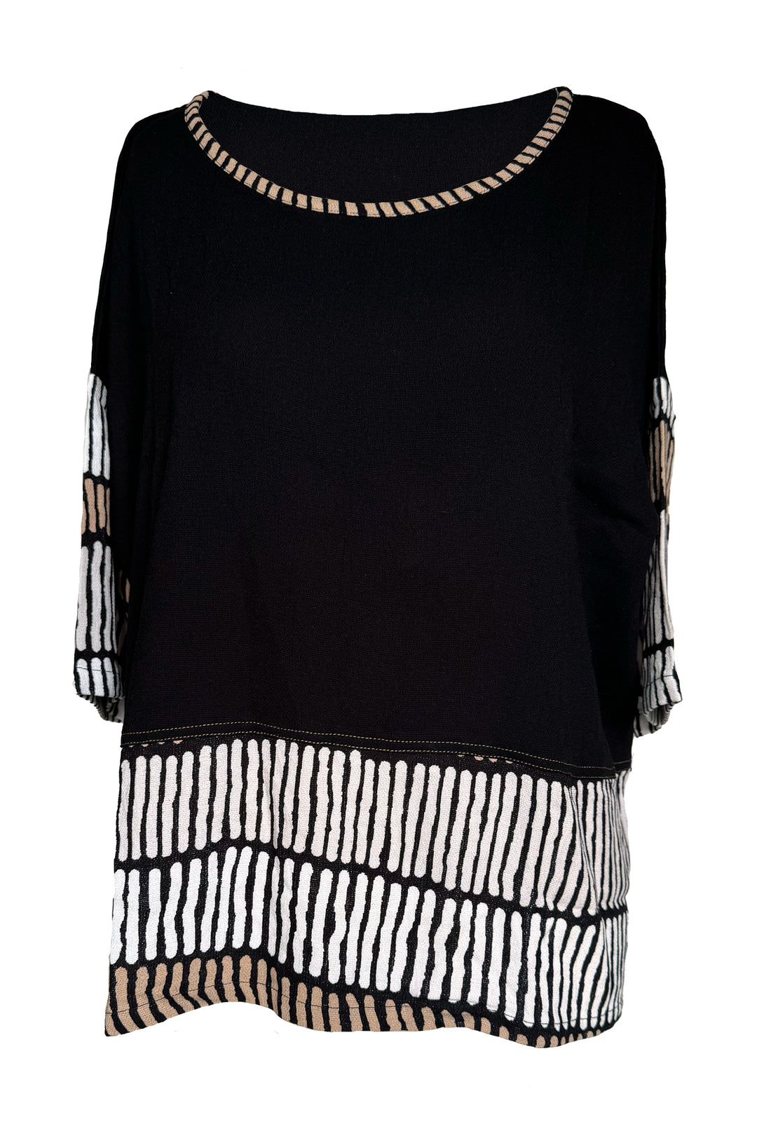 Tara Vao Lana Black & Taupe Dash Print Top 2057 - Experience Boutique