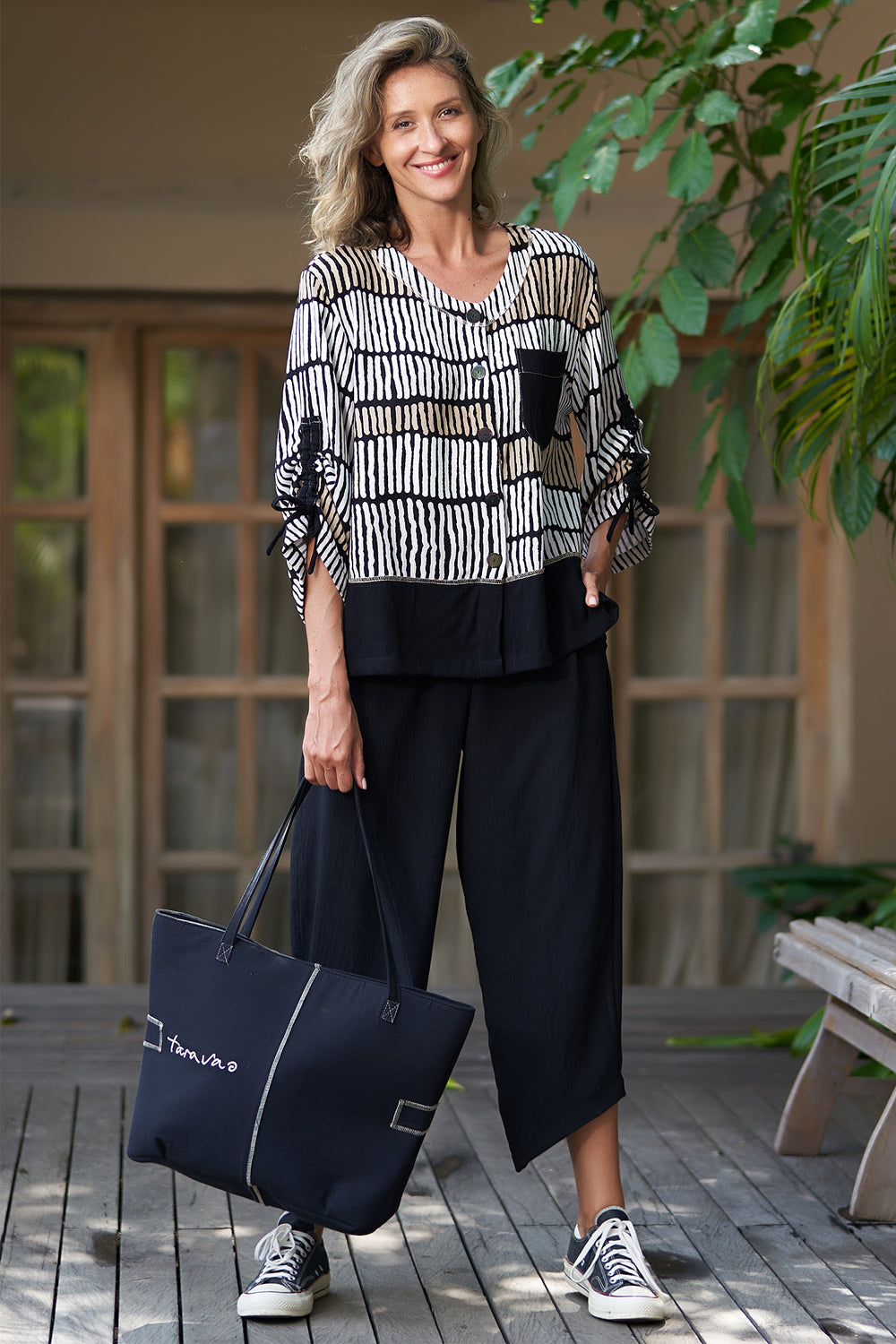 Tara Vao Lana Black & Taupe Dash Top 5095 - Experience Boutique