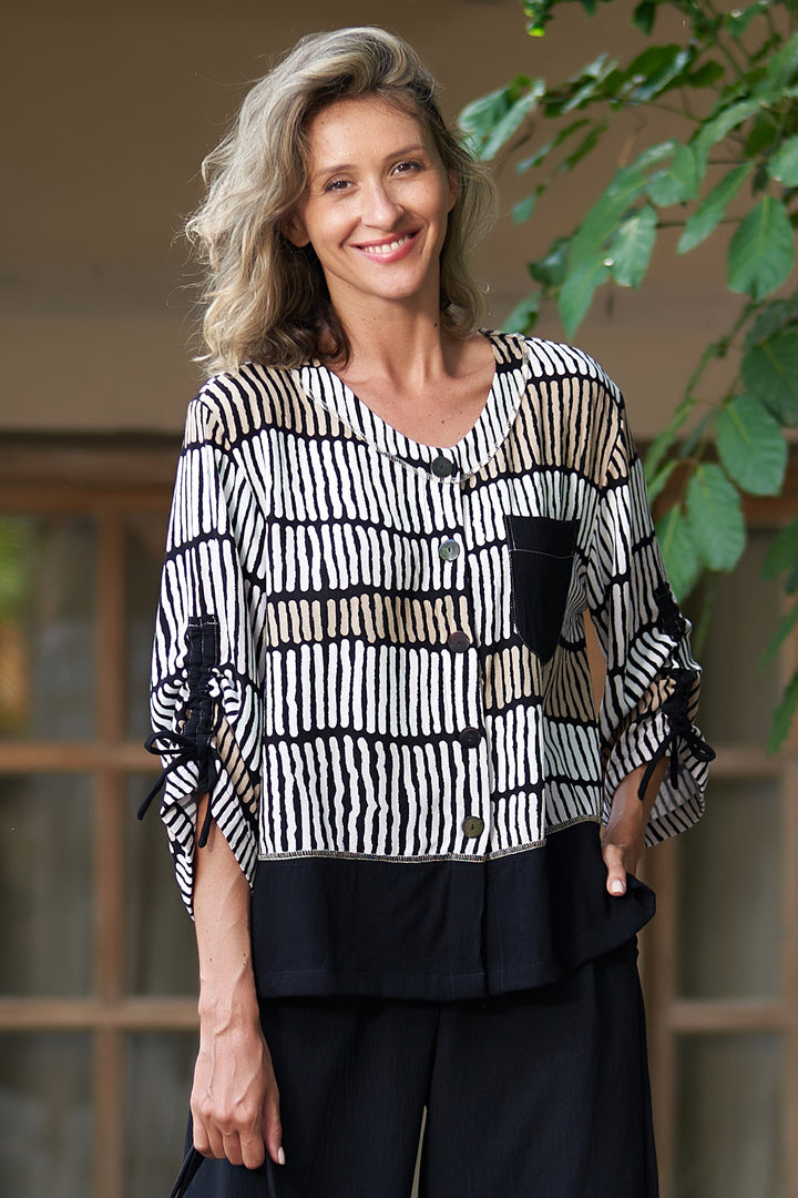 Tara Vao Lana Black & Taupe Dash Top 5095 - Experience Boutique