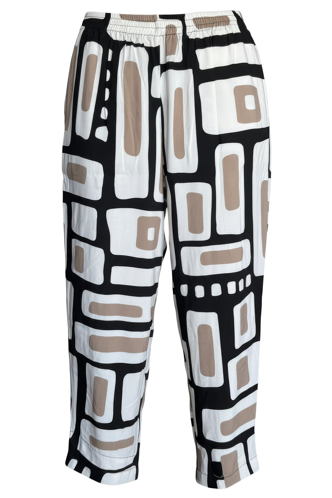 Tara Vao Magali 4527B Black Taupe Print Pull-On Crop Trousers