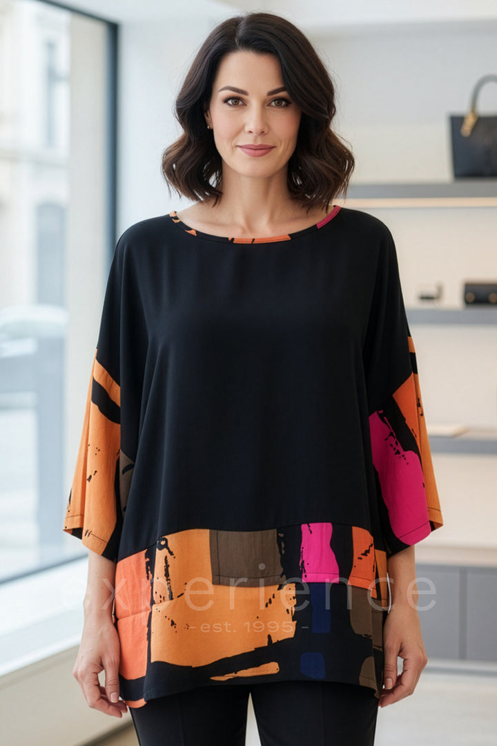 Tara Vao Manna 2137B Black Multicolour Print Top