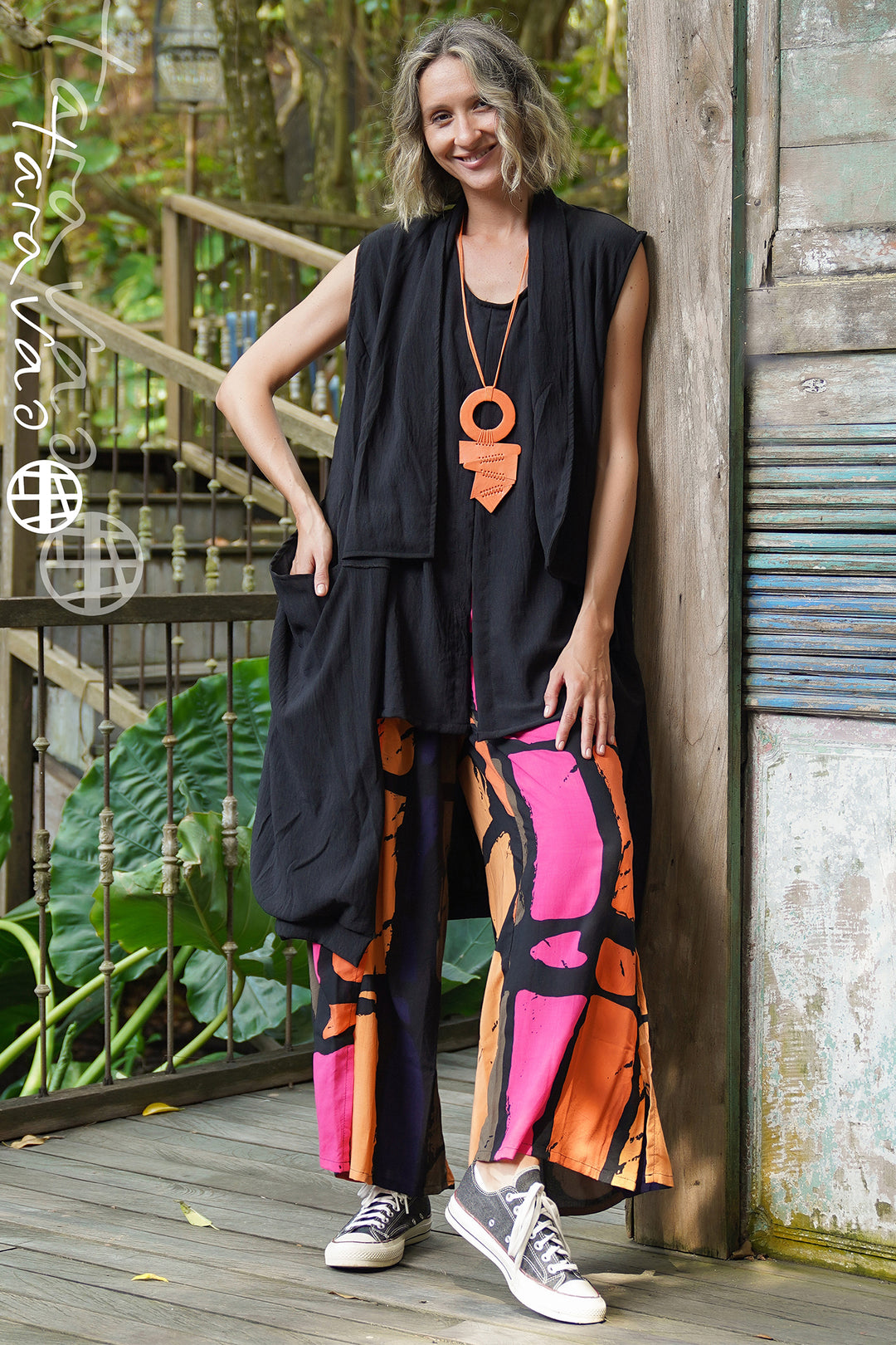 Tara Vao Manna 4016B Black Multicolour Print Pull-On Trousers