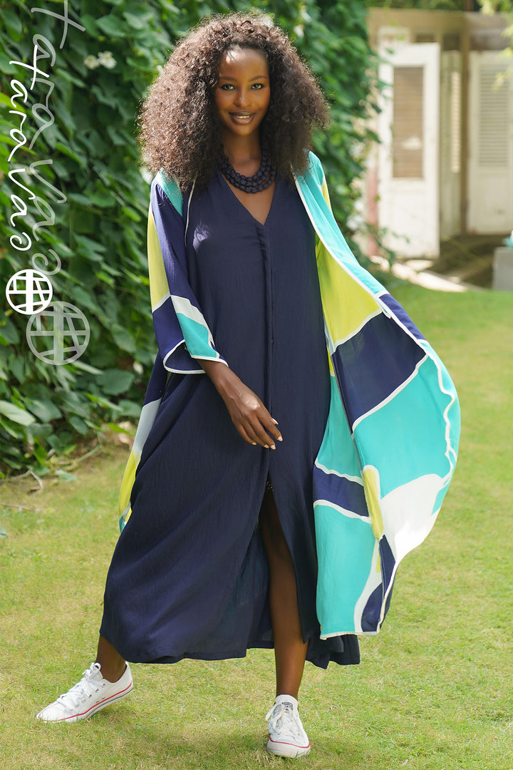Tara Vao Maora 6053N Navy Multicolour Block Print Chiffon Jacket