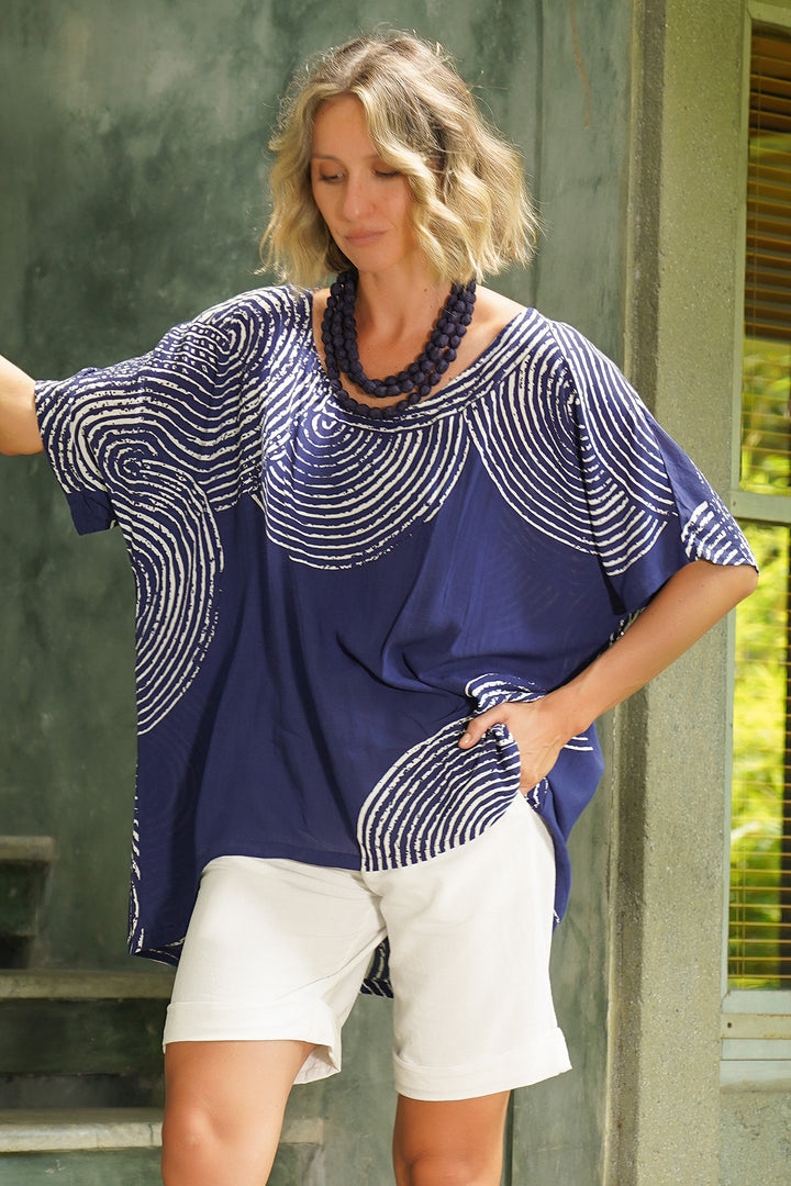 Tara Vao Marilyn 3080N Navy Circle Print Top