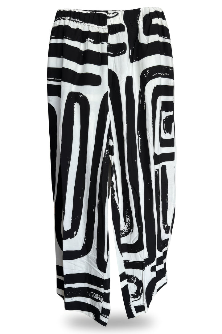 Tara Vao Mia 4527 E2 Black Brush Print Pull-On Trousers