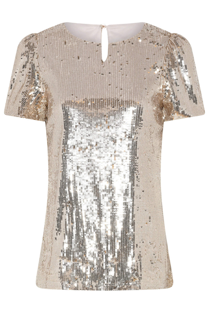Tia 73044 13 Light Gold Sequin Short Sleeve Top - Experience Boutique