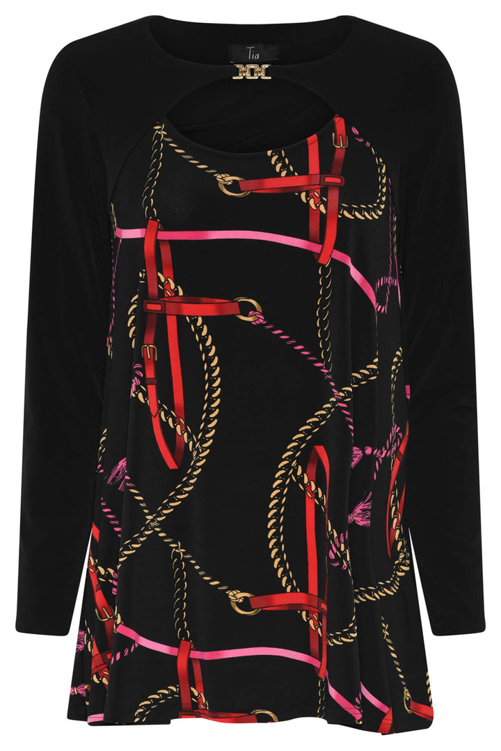 Tia 74891 Black Chain Print A-Line Top - Experience Boutique