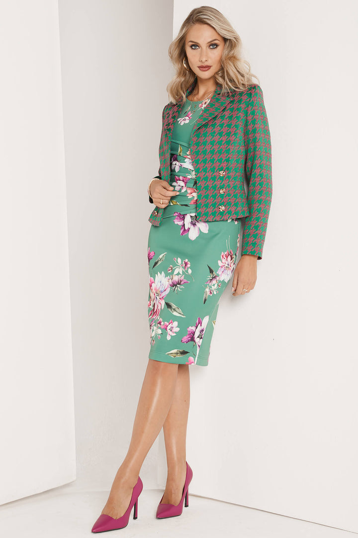 Tia 77597 Emerald Green & Fuchsia Hounds Tooth Jacket - Experience Boutique