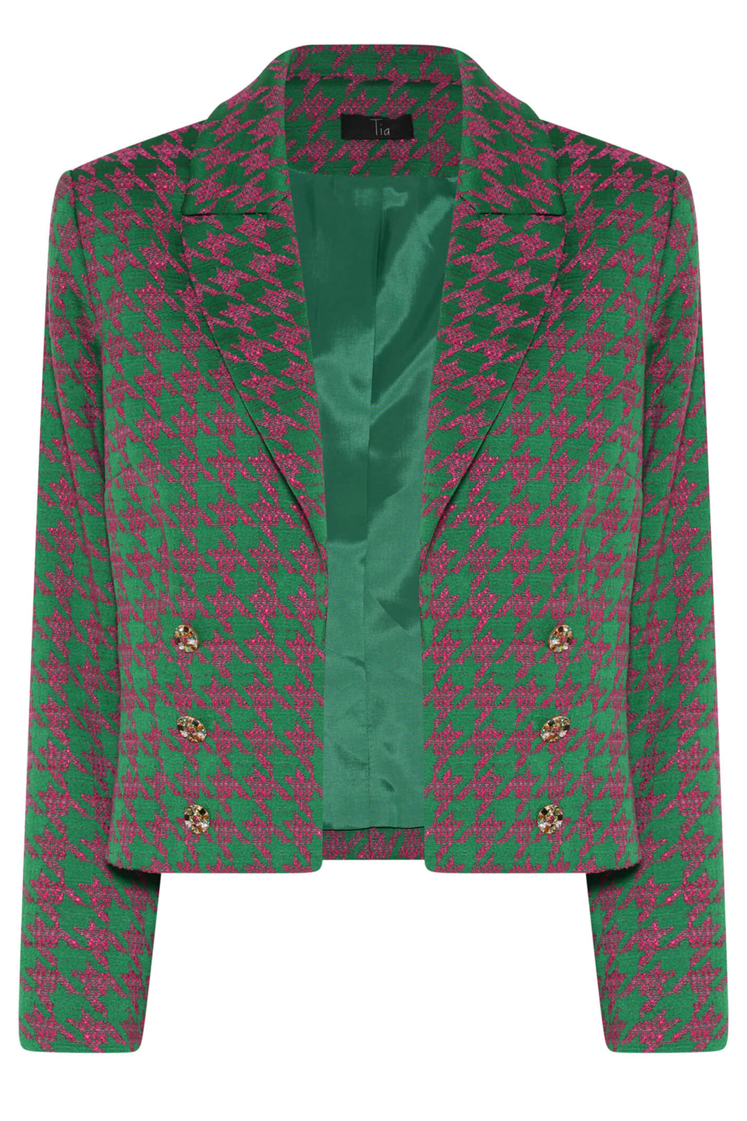 Tia 77597 Emerald Green & Fuchsia Hounds Tooth Jacket - Experience Boutique
