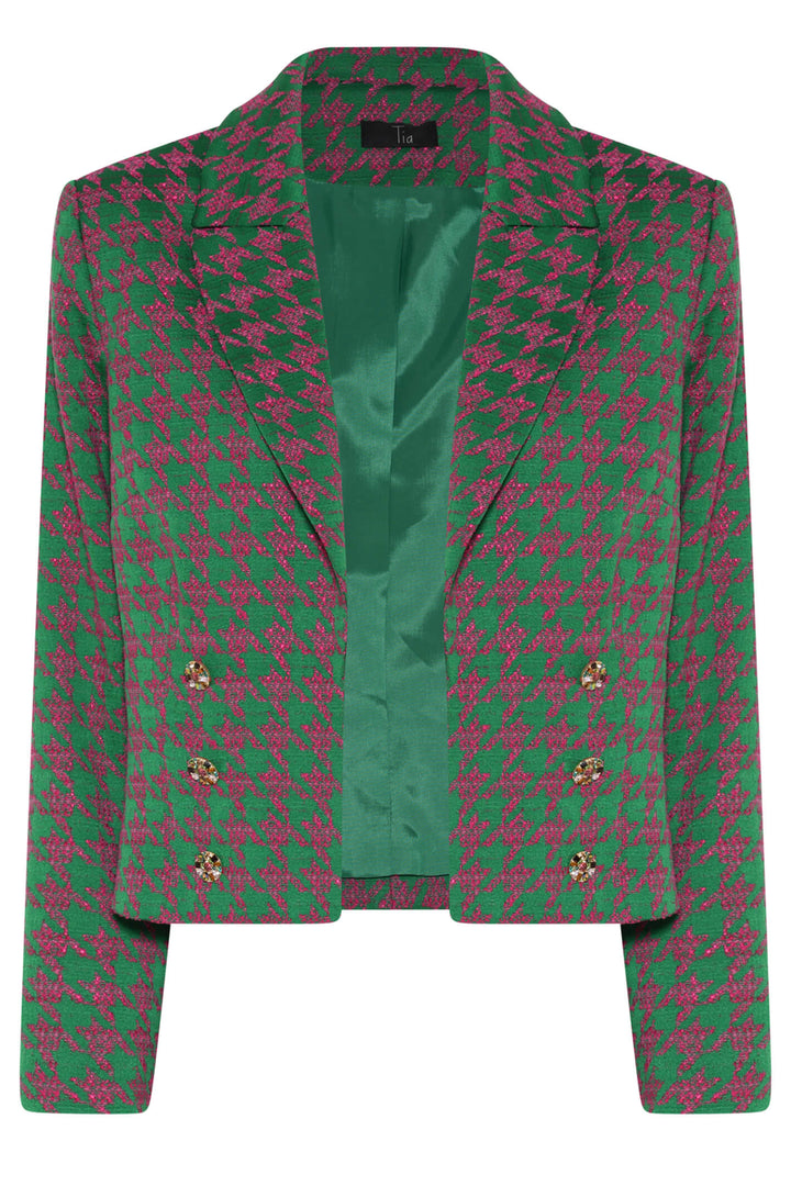 Tia 77597 Emerald Green & Fuchsia Hounds Tooth Jacket - Experience Boutique