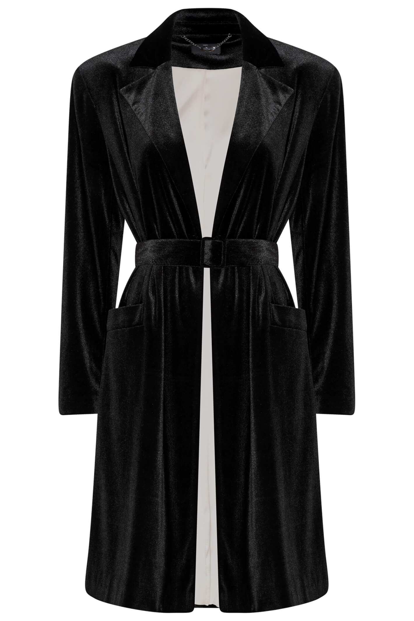 Tia 77614 90 Black Velvet Longline Jacket With Belt