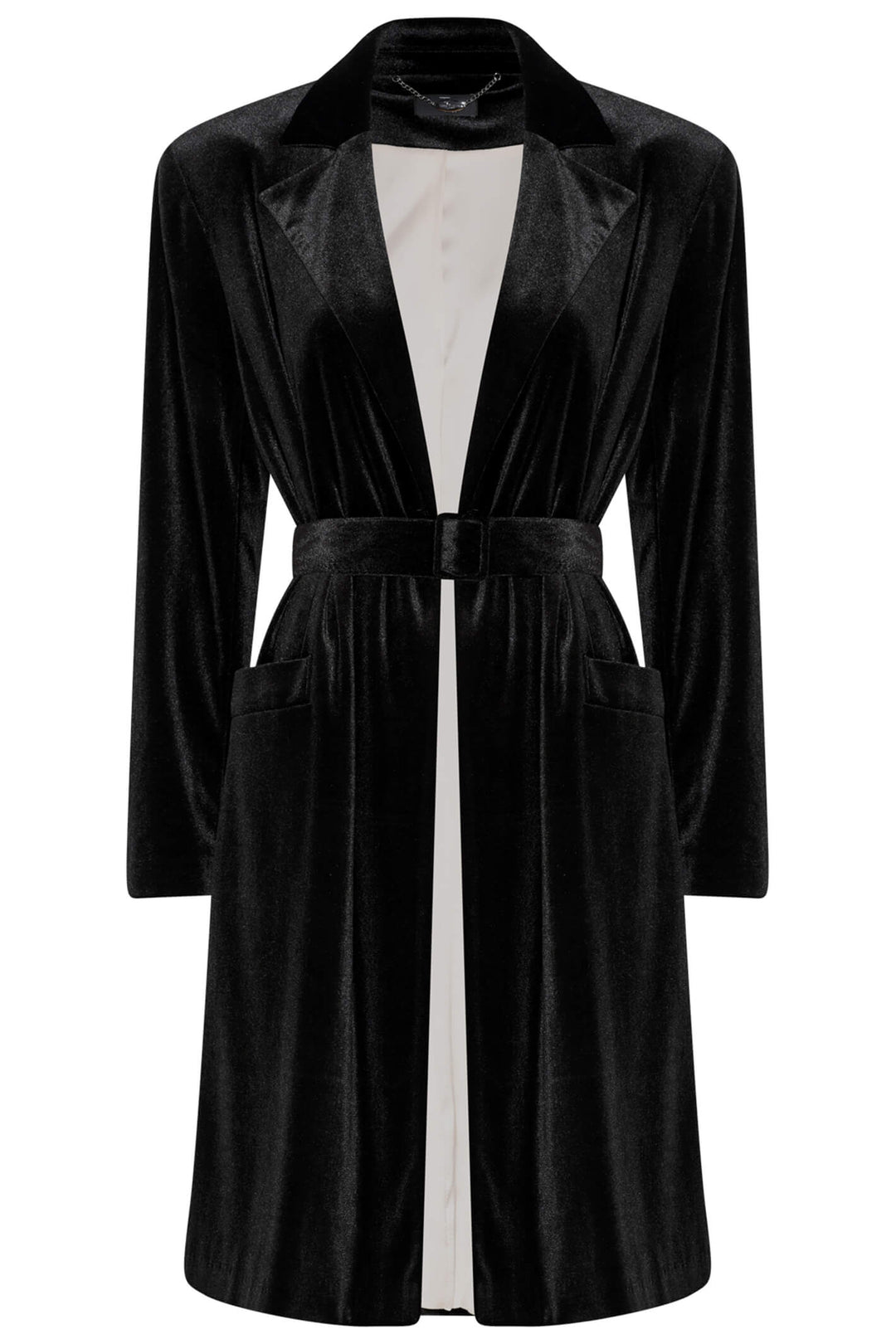 Tia 77614 90 Black Velvet Longline Jacket With Belt - Experience Boutique