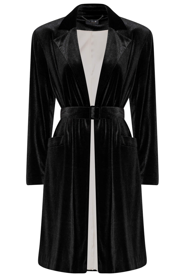Tia 77614 90 Black Velvet Longline Jacket With Belt - Experience Boutique