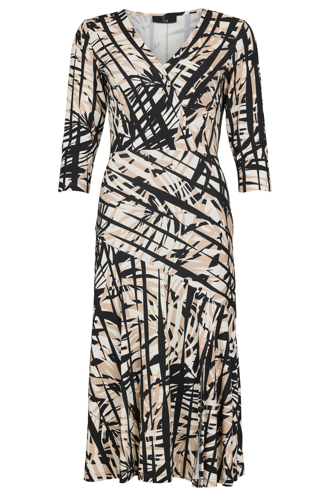 Tia 78190 7195 90 Black Beige Leaf Print Dress