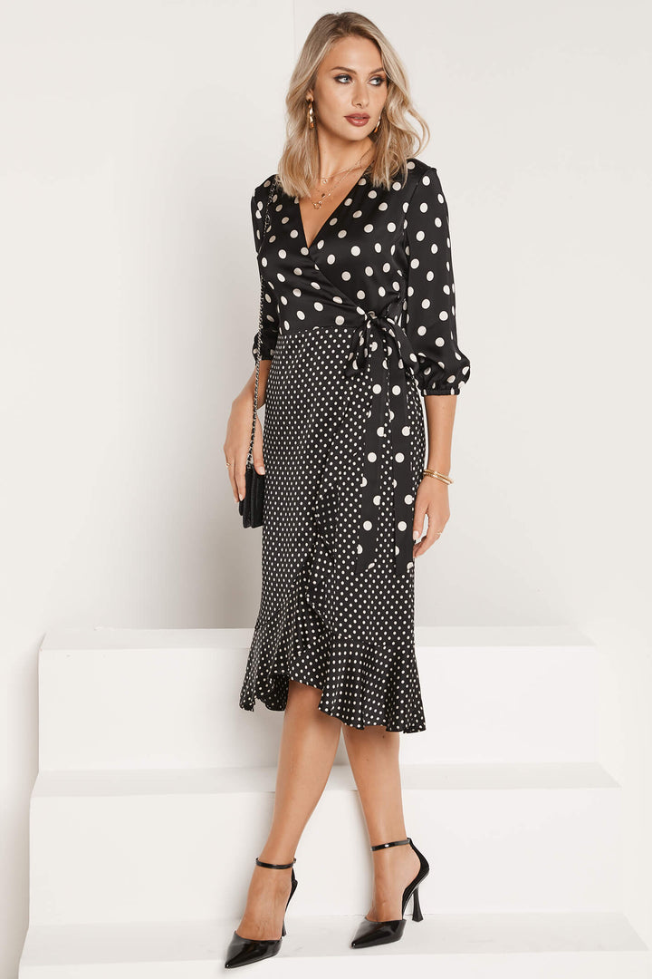 Tia 78726 90 Black Polka Dot Wrap Dress - Experience Boutique