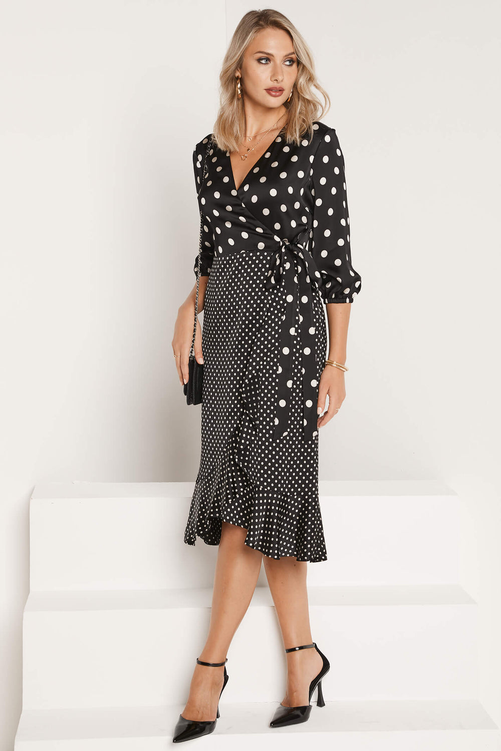 Tia 78726 90 Black Polka Dot Wrap Dress - Experience Boutique