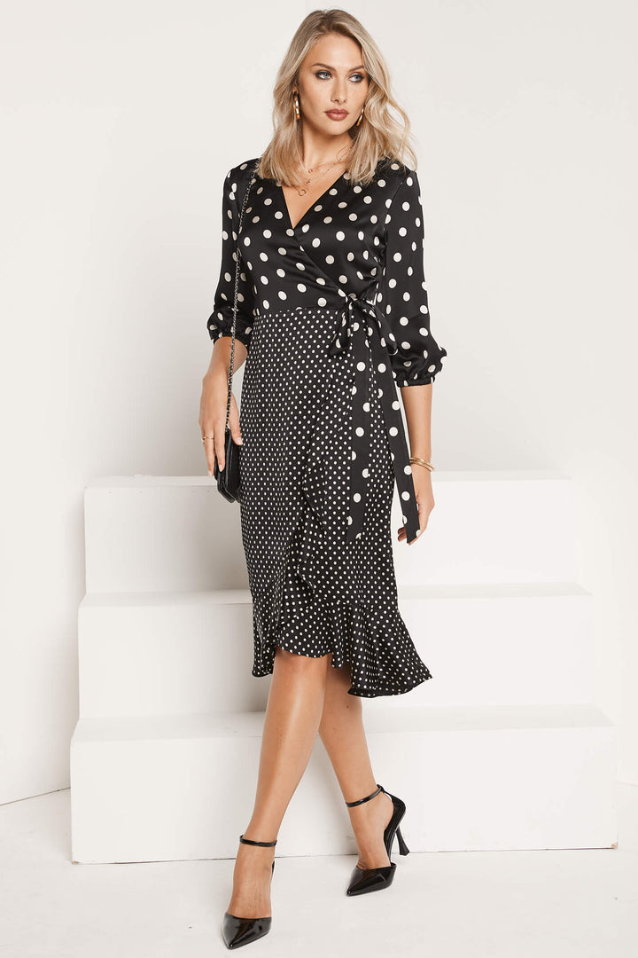 Tia 78726 90 Black Polka Dot Wrap Dress - Experience Boutique