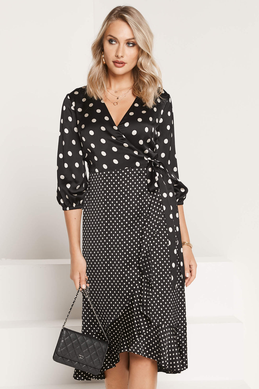 Tia 78726 90 Black Polka Dot Wrap Dress - Experience Boutique