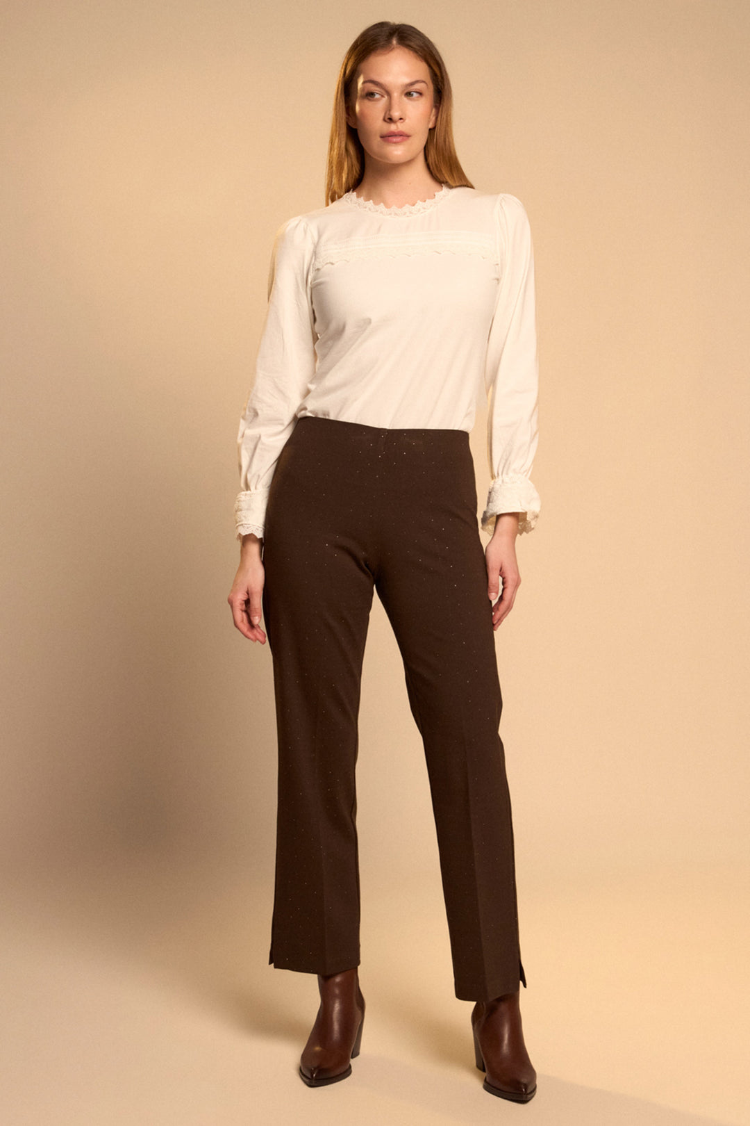Tinta Anzio Chocolate Brown Pull-On Sparkle Trousers at Experience Boutique