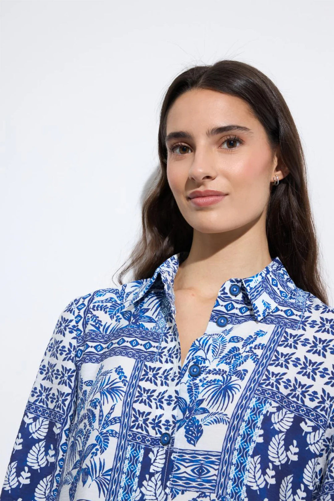 Tinta Azafran Royal Blue Leaf Print Shirt Dress