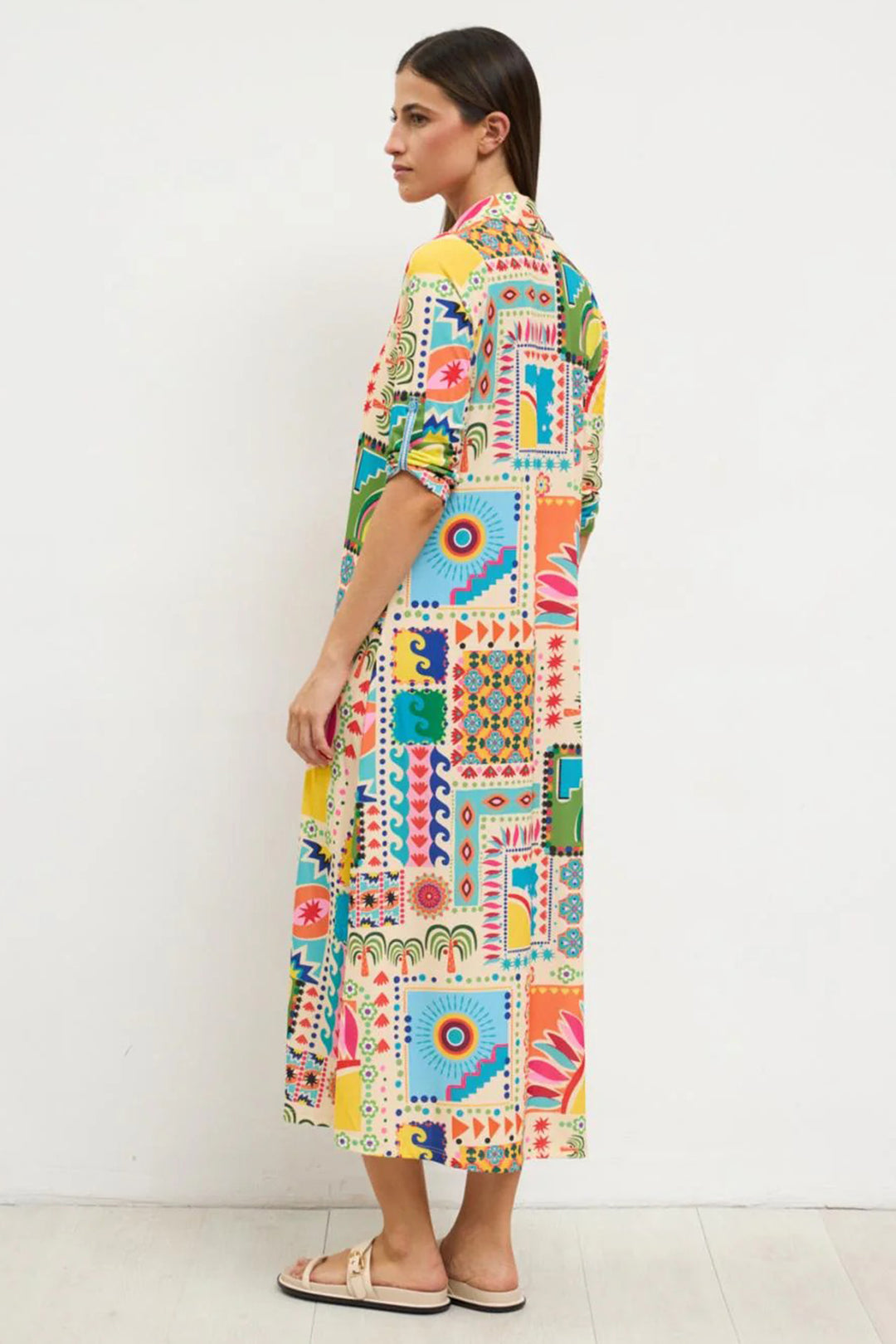 Tinta Begona Turquoise Blue Multicolour Print Shirt Dress
