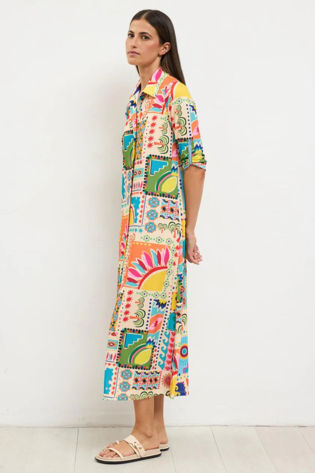 Tinta Begona Turquoise Blue Multicolour Print Shirt Dress